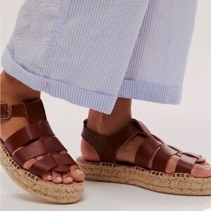 Barbour Brown Leather Woven Espadrille Sandals